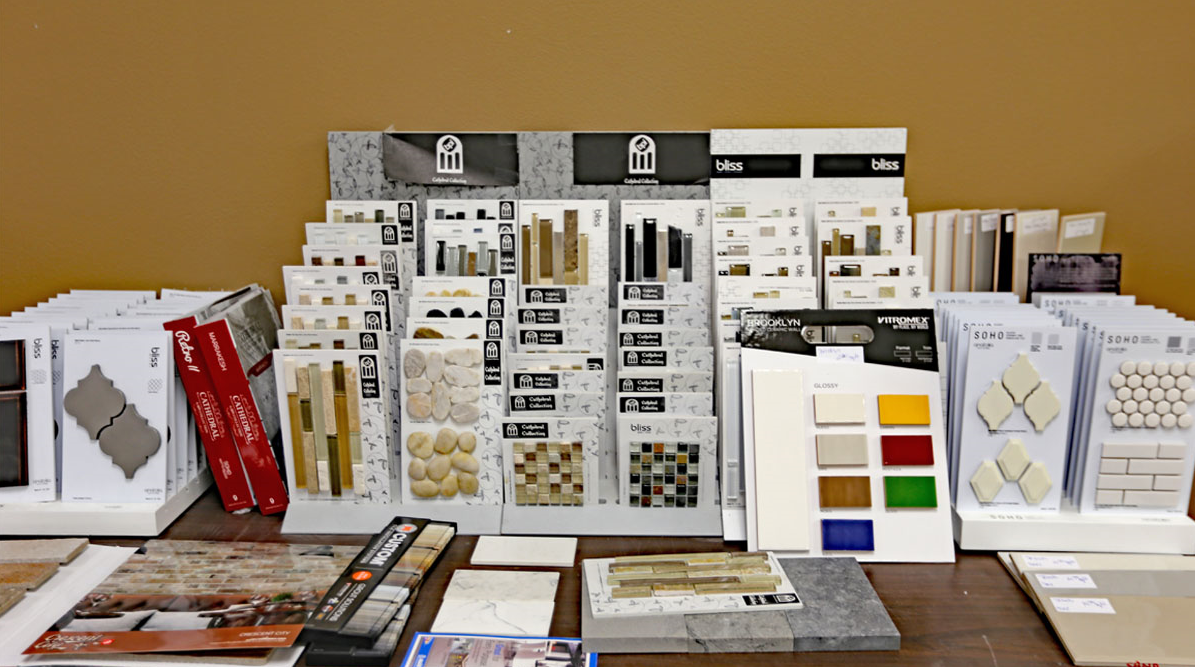 counter display stand with mosaic samples