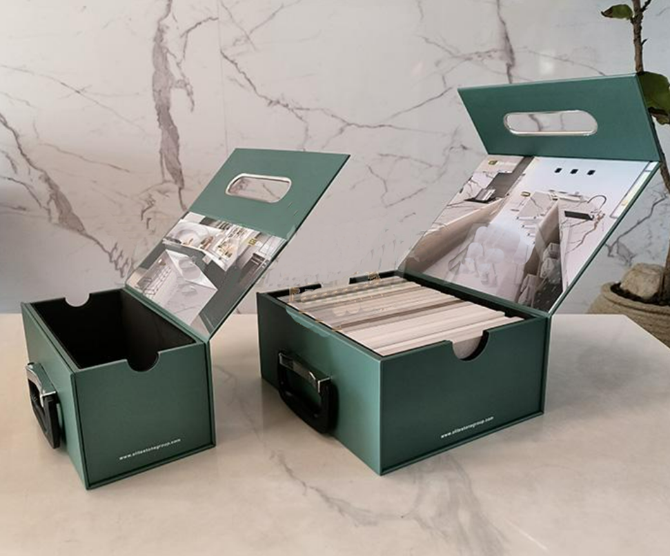 Sample Boxes display Porcelain tile samples